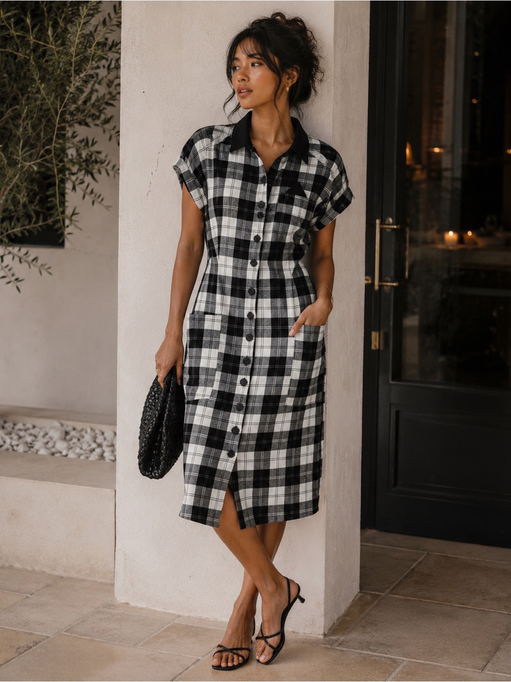 Nina Piccalino Black and White Plaid Dress